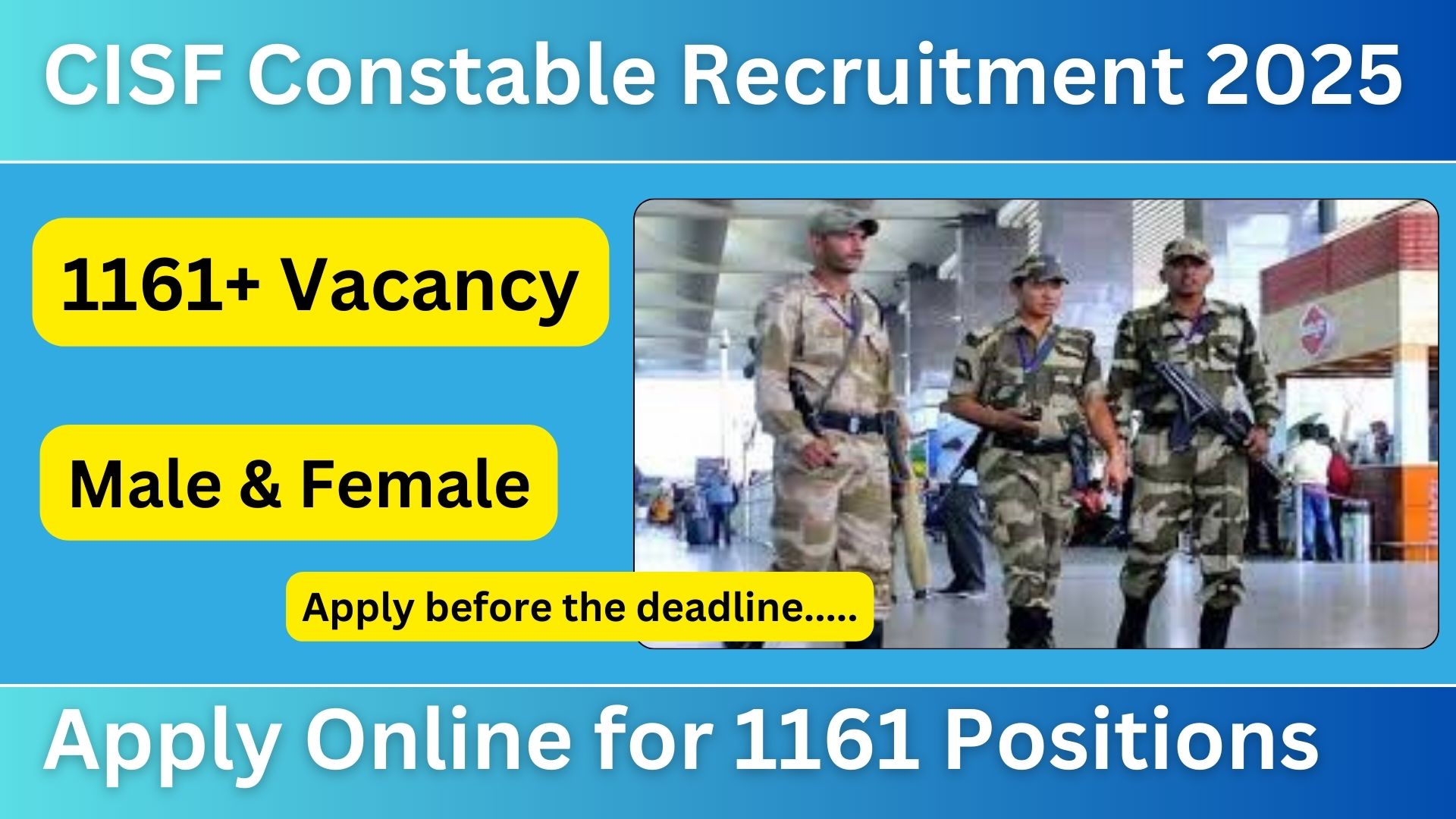 CISF Constable Recruitment 2025: Apply Online for 1161 Positions