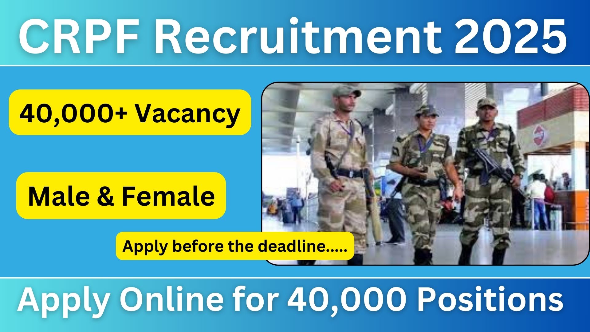 CRPF Recruitment 2025: Apply Online, Eligibility, Selection Process & Important Dates