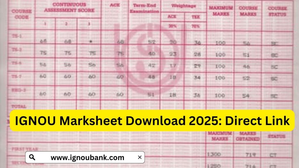 IGNOU Marksheet Download 2025: Direct Link