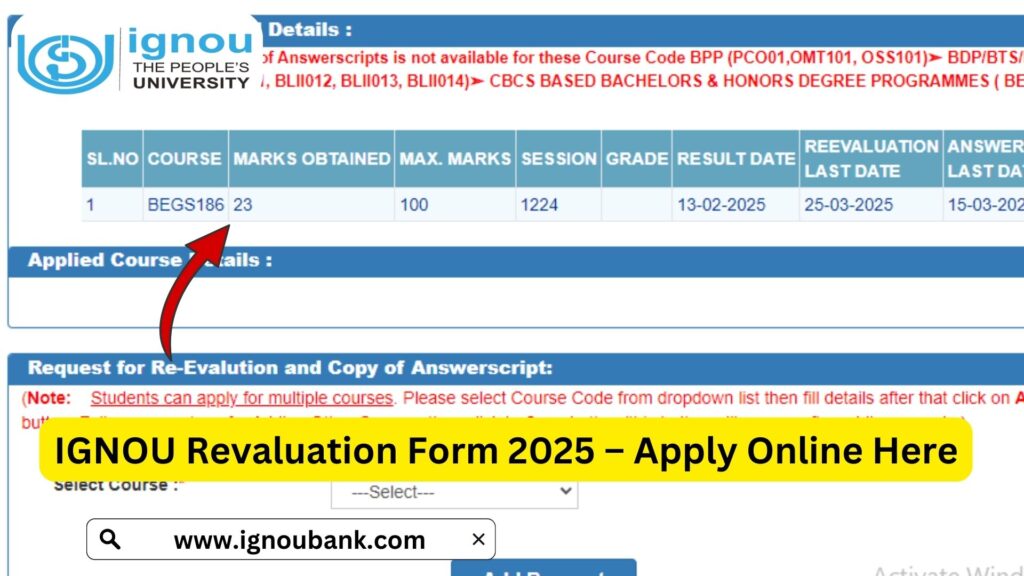 IGNOU Revaluation Form 2025: Apply Online, Process, Fees & Important Dates