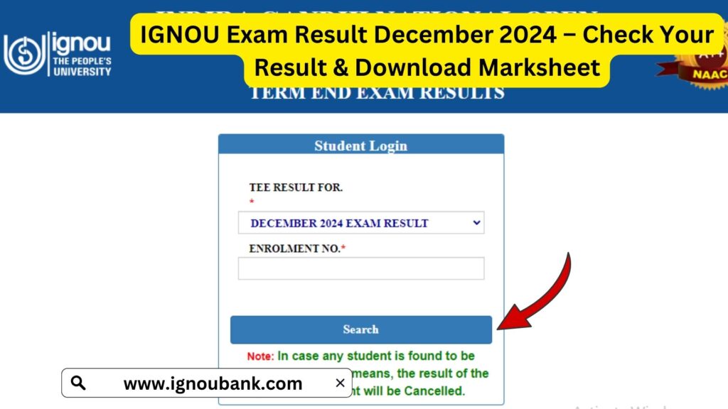 IGNOU Exam Result December 2024 – Check Your Result & Download Marksheet