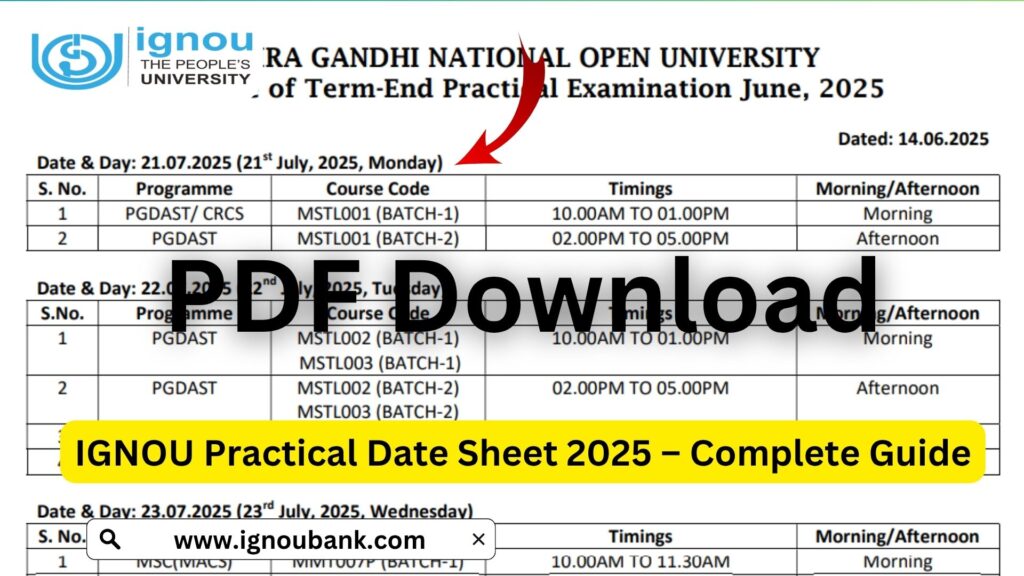 IGNOU Practical Date Sheet 2025 – Complete Guide, Time Table, Download Link, FAQs