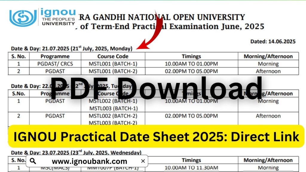 IGNOU Practical Date Sheet 2025 – Download PDF, Detailed Schedule, Guidelines, FAQs & More